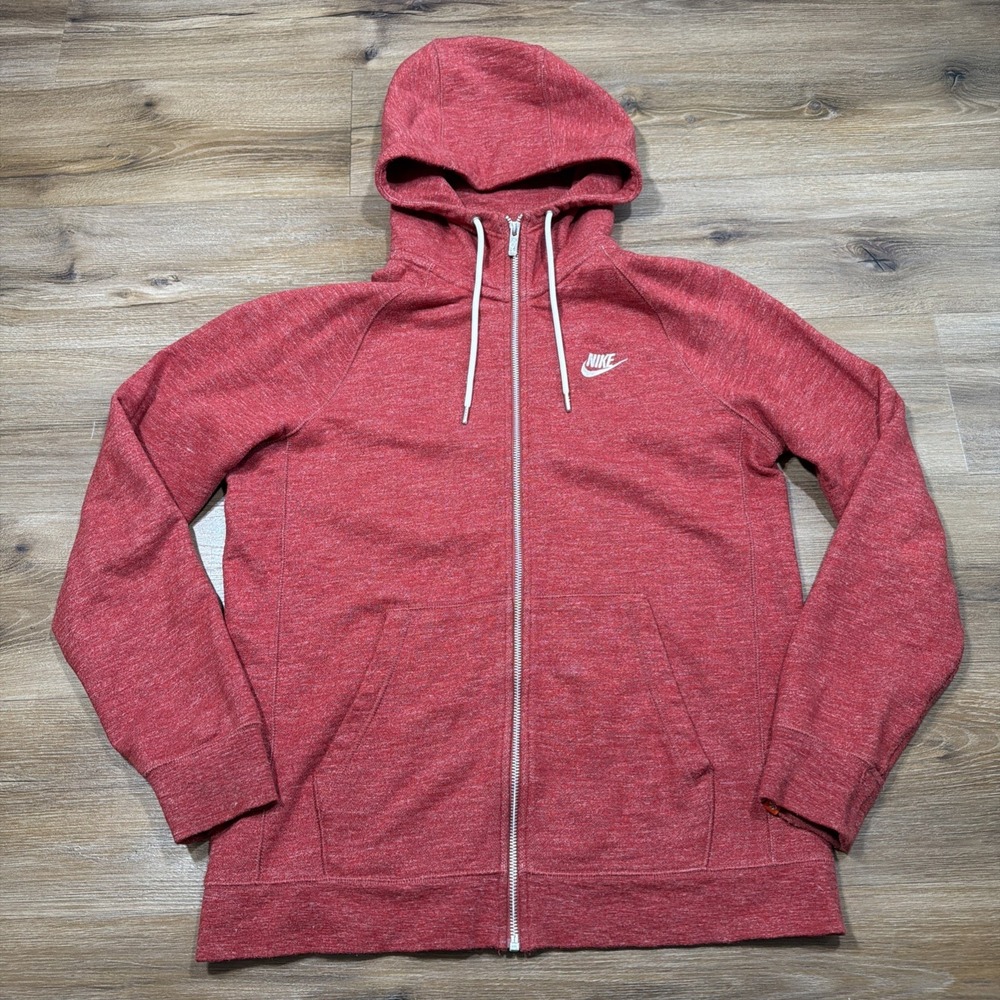 Nike Heritage Men's MEDIUM Full Zip Up Hoodie French Terry Fleece Red 805057-674